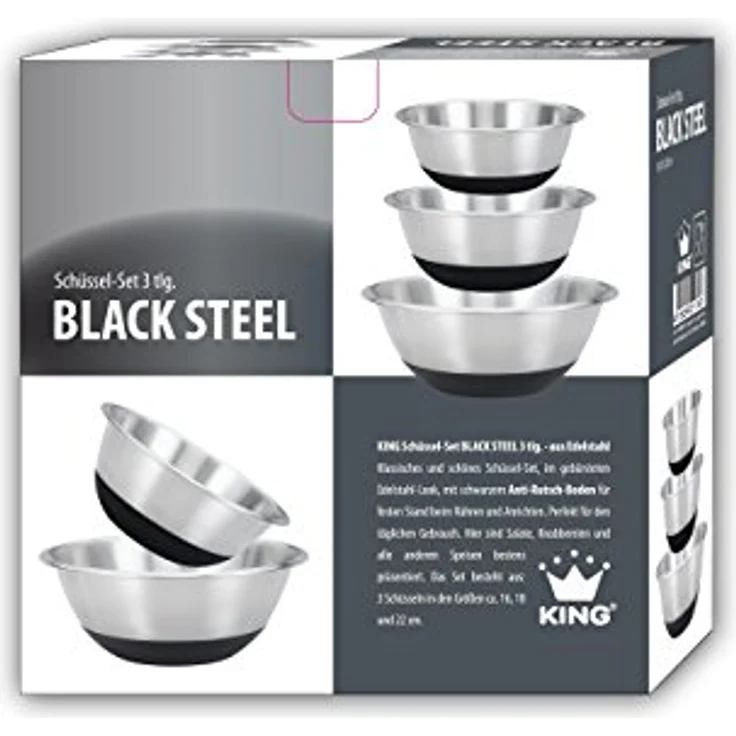 KING Schüssel Black Steel, Edelstahl, Set, 3-tlg, für den täglichen Gebrauch – Bild 3