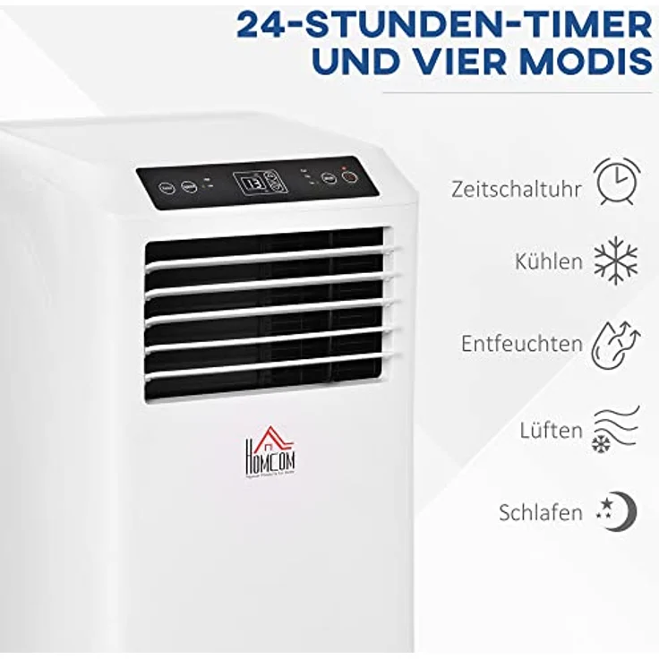 HOMCOM Mobile Klimaanlage 9K BTU, 3-in-1 Klimagerät mit Kühl-, Entfeuchtungs- und Ventilationsfunktion, Fernbedienung, 2 Geschwindigkeitsstufen, 24h Timer, LED-Display, Weiß – Bild 3