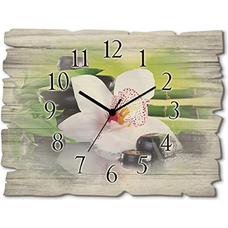 ARTLAND Wanduhr ohne Tickgeräusche aus Holz Quarzuhr 40x30 cm Rechteckig Lautlos Orchidee Zen Pflanze Spa Steine Bambus Asiatisch T9IQ – Bild 1