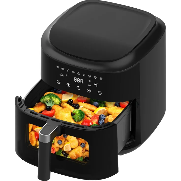 Aoucheni Airfryer 9L XL Heißluftfritteuse – 2350W, Digital-Touchscreen, 9 Programme, Sichtfenster mit Licht, fettarm & ohne Öl