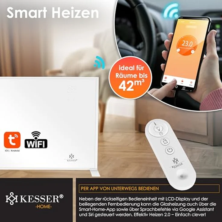 KESSER® Infrarotheizung Energiesparend Infrarot Standgerät & Wandmontage Elektroheizung 700W mit Fernbedienung Thermostat & App-Steuerung Elektrisch Heizpaneel Heizung Konvektor Standfüße in Onyx Schwarz – Bild 5
