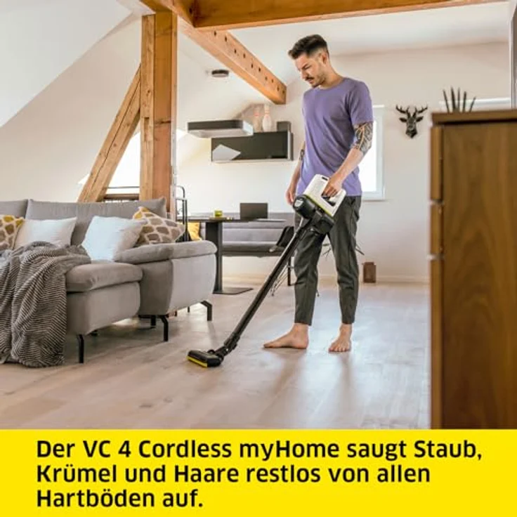 Kärcher Akku-Staubsauger VC 4 Cordless myHome, 2 Saugstufen, Laufzeit: bis zu 30 min., Gewicht: 2,3 kg, inkl. 21,6 V Akku, Ladegerät, Wandhalterung, Boden- und Fugendüse, 2-in-1-Staubbürste – Bild 2