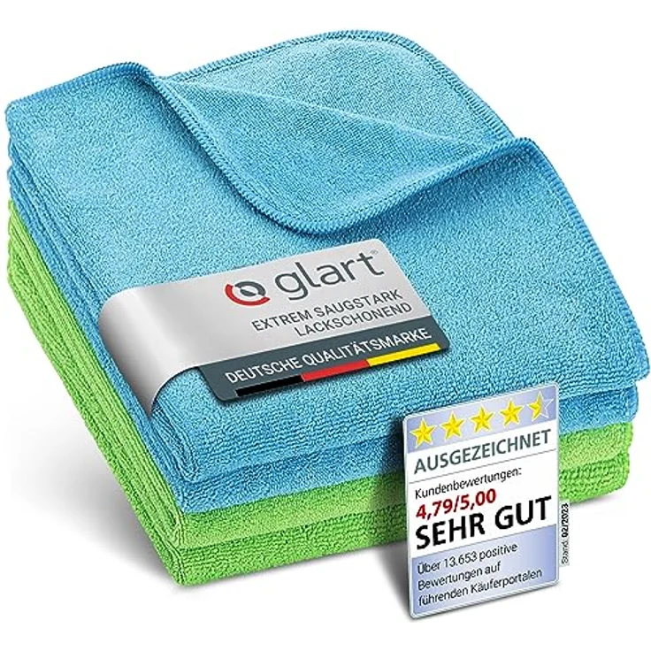 Glart 4448 4er Set superweiche Auto Mikrofasertücher Pkw Autopflege Haushalt Microfasertücher 2 St. blau 40x40 cm, 2 St. grün 40x40 cm, Mikrofasertuch Waschset auch für Fensterputzer – Bild 1