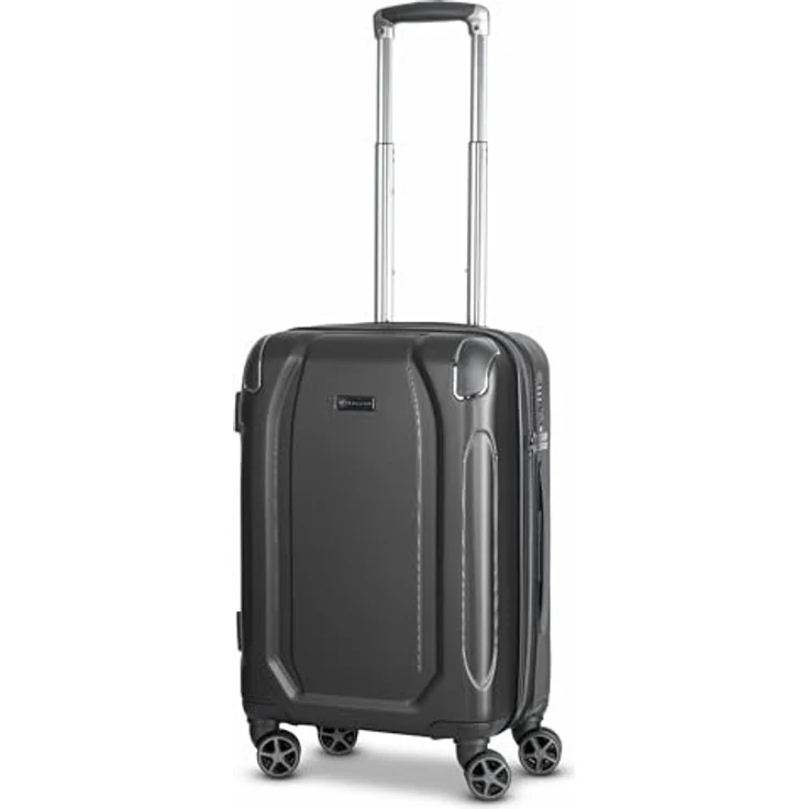 bugatti Valencia Handgepäck Koffer | Cabin Max Trolley mit 4 Rollen, arretierbarem Griff & Kreuzpackgurt | 38 cm x 24 cm x 55 cm, Schwarz – Bild 1