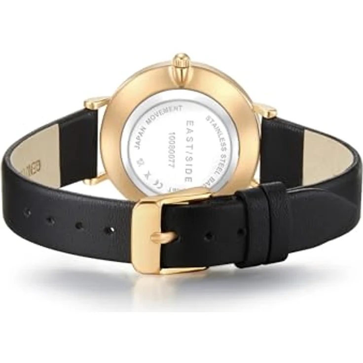 Eastside Damen Uhr 10080077, Analog Quarzwerk mit schwarzem Echtlederarmband, 32,1 mm Gehäuse, spritzwassergeschützt – Bild 4