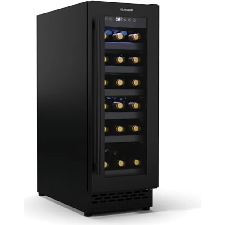 Klarstein Vinovilla 18 Uno Weinkühlschrank Einbau, 18 Flaschen, 1 Zone, 5-18 °C, LED-Touch, leise 38 dB, mattschwarz, beleuchtet – Bild 1