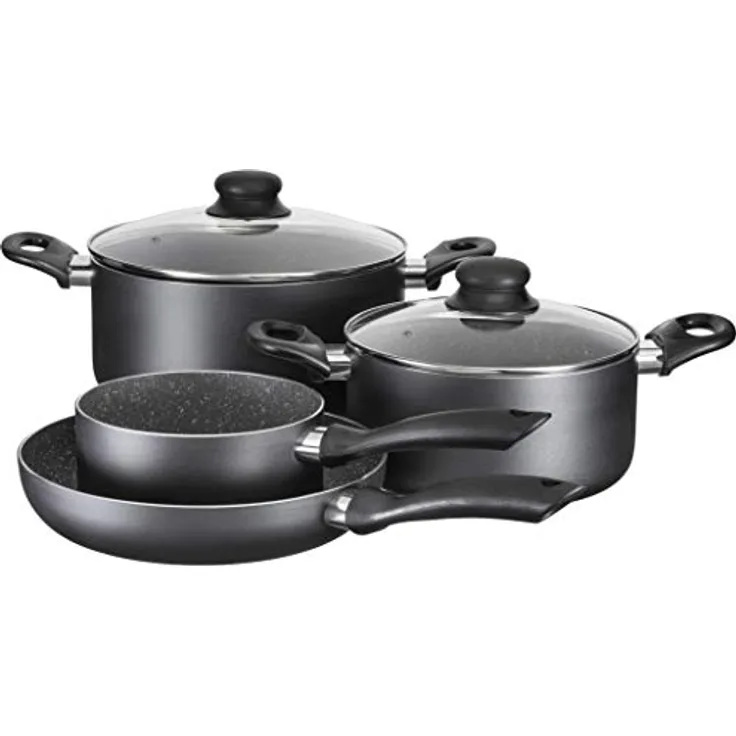 MÄSER 931727 Serie Izar, Kochtopf-Set mit Premium-Antihaftbeschichtung, geeignet für Induktion, enthält 2 Kochtöpfe mit Deckel, 1 Bratpfanne, 1 Kasserolle, Aluminium, schwarz