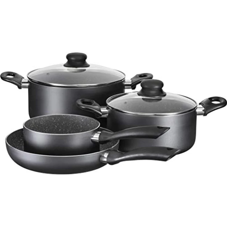 MÄSER 931727 Serie Izar, Kochtopf-Set mit Premium-Antihaftbeschichtung, geeignet für Induktion, enthält 2 Kochtöpfe mit Deckel, 1 Bratpfanne, 1 Kasserolle, Aluminium, schwarz – Bild 1
