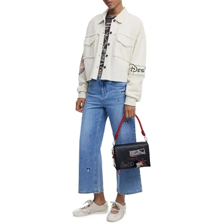 Desigual Dortmund Flap Bag, Umhängetasche mit Mickey Mouse Motiv, schwarz/grau/rot, abnehmbarer Schulterriemen, geräumiges Hauptfach – Bild 3