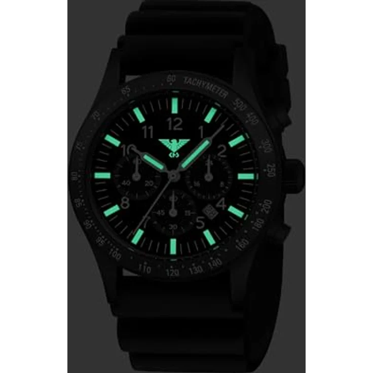 KHS Platoon Black Steel Solar Chronograph KHS.PLABSSC.DB, wasserdicht bis 10 Bar, mit Taucherband in schwarz – Bild 2