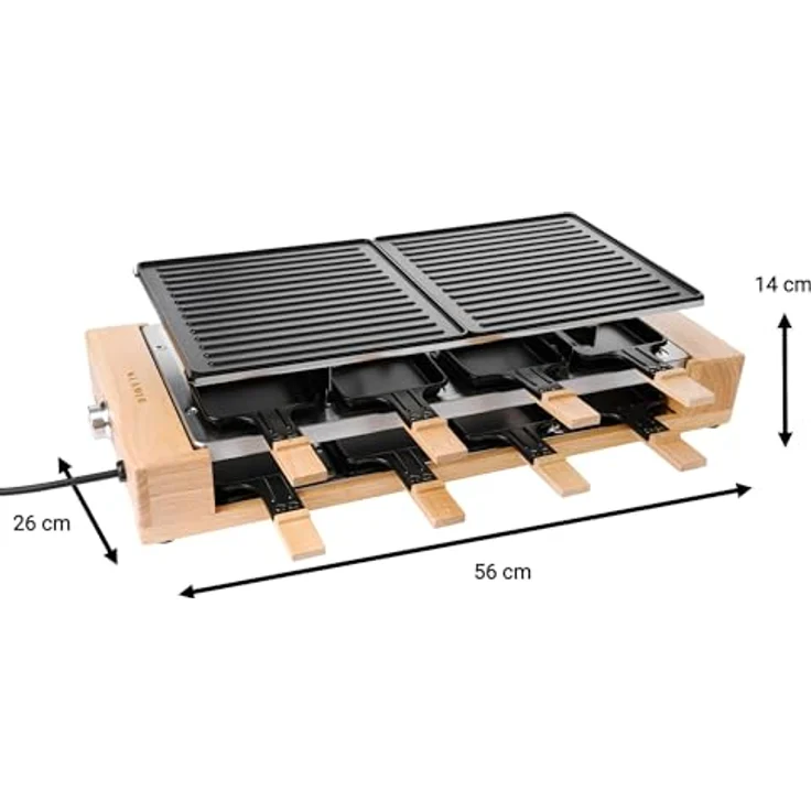 KLAMER Raclette 8 Personen, 1500W Raclette Grill mit Holzgestell, Raclette mit antihaftbeschichteter Grillplatte, 1500 – Bild 5