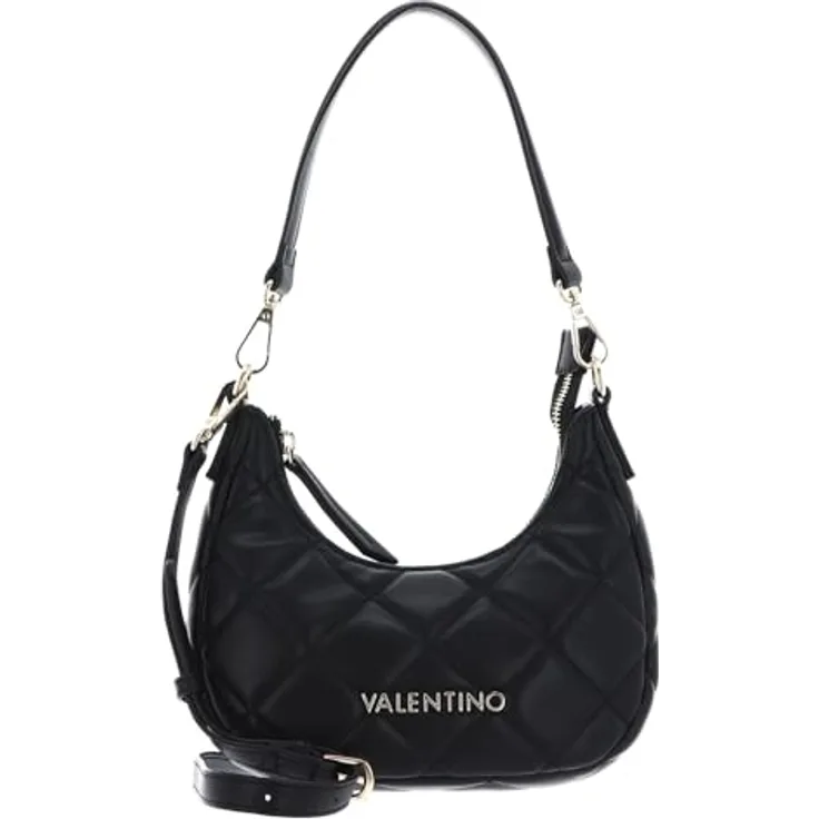 Valentino Ocarina Schultertasche, Handtasche aus hochwertigem Polyurethan, 21 cm, Schwarz mit geräumigem Hauptfach und praktischen Fächern