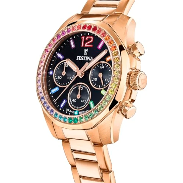 Festina Damen Uhr F20639/3 Boyfriend Rainbow, schwarz, rosé vergoldet – Bild 2
