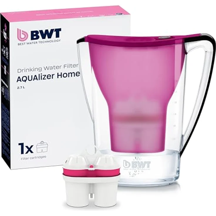 BWT AQUAlizer Home Wasserfilter, Aubergine, inkl. 1 Magnesium Filterkartusche, für Trinkwasser, filtert Kalk, Chlor, Blei & Kupfer – Bild 1