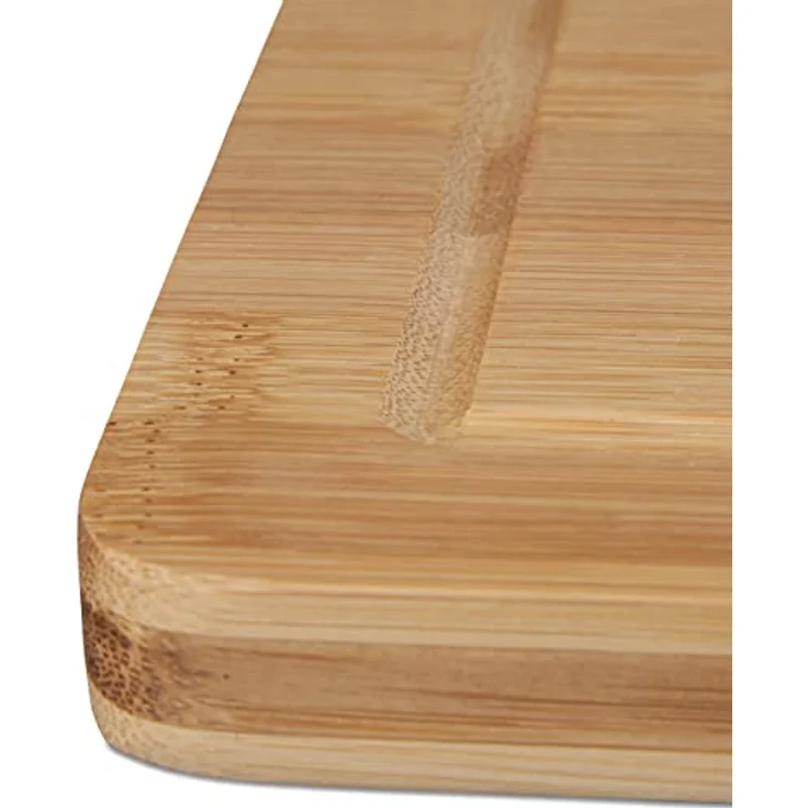 Relaxdays Tranchierbrett Bambus, Schneidebrett, Saftrille, Griffloch, massiv, HxBxT: 2 x 40 x 30 cm, Holz, naturfarben – Bild 4