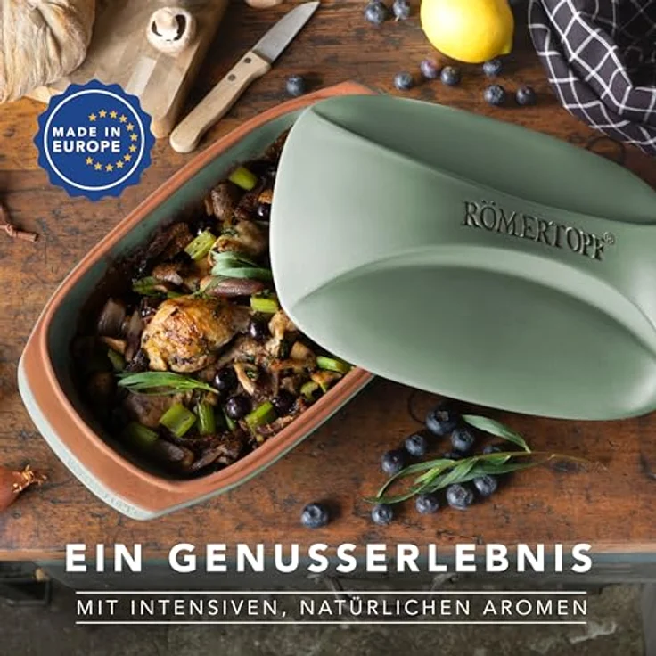 RÖMERTOPF Bräter Uni2Raw-Artikel, Keramik (Set), aus Naturton, vielseitiges Kochgeschirr in Grün – Bild 4