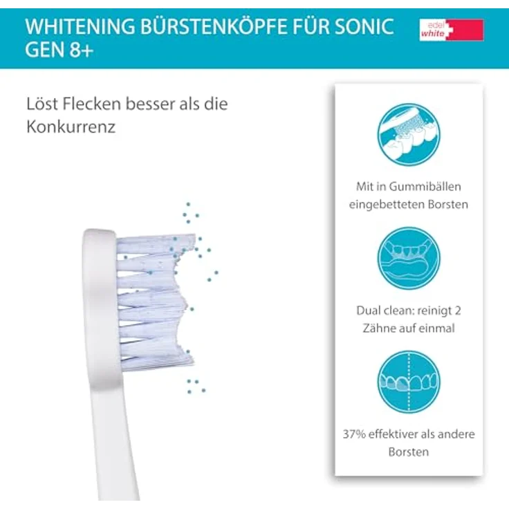 edel+white Whitening Bürstenköpfe für elektrische Zahnbürste Sonic Gen 8+ I Zahnbürstenaufsatz x 2 - Effektive Zahnreinigung und Aufhellung - Weiß – Bild 3