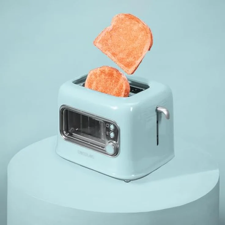 Cecotec RetroVision Blue Vertikaler Toaster, 700 W, 2 breite Schlitze, 5 Bräunungsstufen, Retro-Design mit Kontrollfenster und Staubschutz – Bild 4