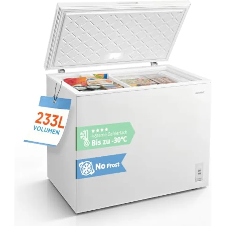Comfee Gefriertruhe Nofrost 233L RCC231WH2EU(E), Schockfrost bei -30℃, Dual-Inverter-Technologie, hygienische Nano Silber Kohle Reinigung, flexibel nutzbar als Kühlschrank oder Gefriertruhe, weiß
