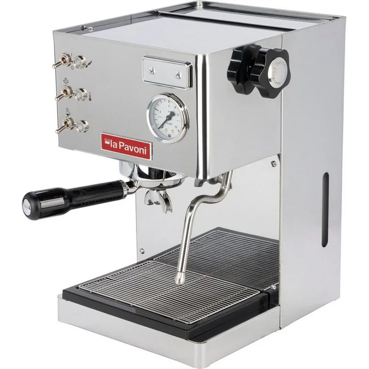 La Pavoni Casa Bar PID, Siebträgermaschine mit 1.320 W, 15 bar Pumpendruck, hochglanz Edelstahlgehäuse, Silber