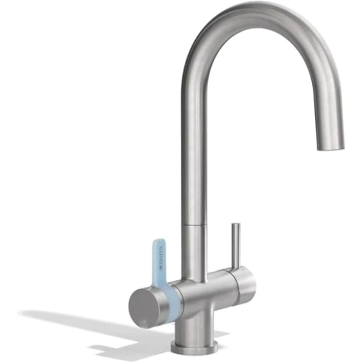 BRITA 3-Wege-Küchenarmatur (Edelstahl, rund) mit BRITA P 1000 Wasserfilter - für gefiltertes und ungefiltertes Wasser aus der Leitung – Bild 1