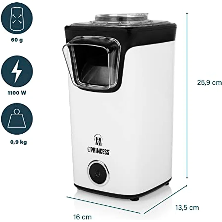 Princess Popcornmaschine - Popcorn per Heißluft, mit transparentem Deckel, Nachfüllöffnung, 1100 Watt, 292986 – Bild 3