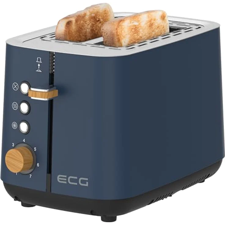 ECG ST 2768 Timber Petrol, Toaster mit 2 Fächern, 7 Intensitätsstufen, Auftau- und Warmhaltefunktion, petrolfarbenes Edelstahl-Design mit Holzelementen – Bild 4