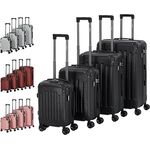 Arebos 4tlg. Hartschalenkofferset | ABS-Hartschale | Trolley Kofferset | Teleskopgriff | Inkl. Reißverschluss-Schloss | 360° Rollen | Schwarz