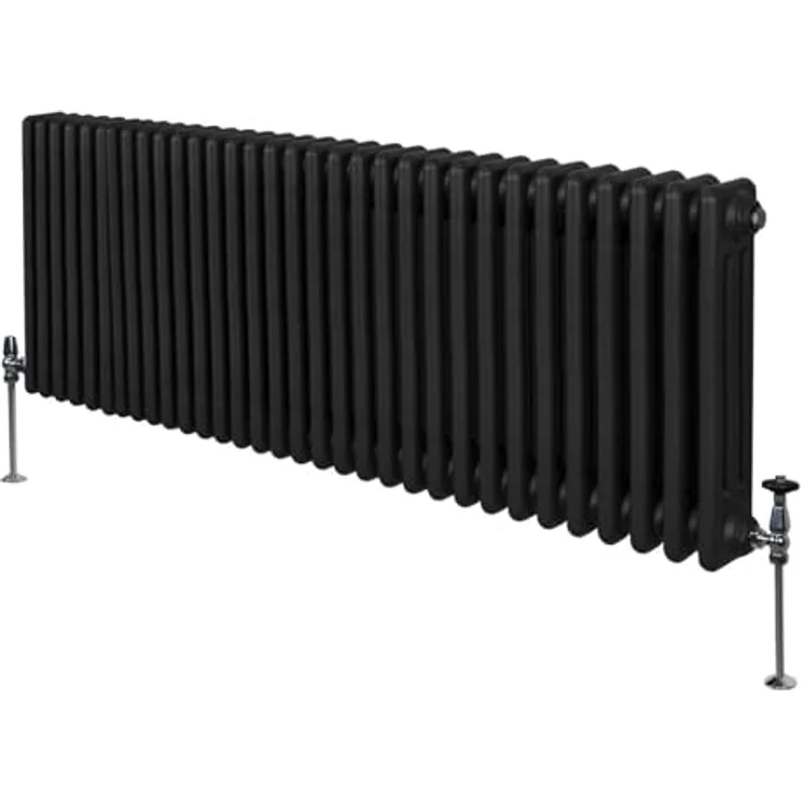 Monster Shop Traditioneller 3-Spalten-Heizkörper 600 x 1462mm, Horizontaler Wandheizkörper, Matt Schwarz Kohlenstoffstahl, 7699 BTU, inkl. Reinigungsbürste und Befestigungsset – Bild 1