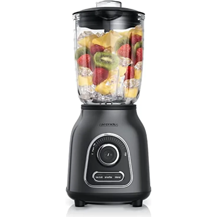 Arendo Standmixer Glas und Smoothie Mixer - Hochleistungsmixer 24.000 U min - 1,75 lL Glasbehälter - 6-flügeliges kugelgelagertes Edelstahlmesser - 30 Leistungsstufen - Impulsfunktion - Edelstahl
