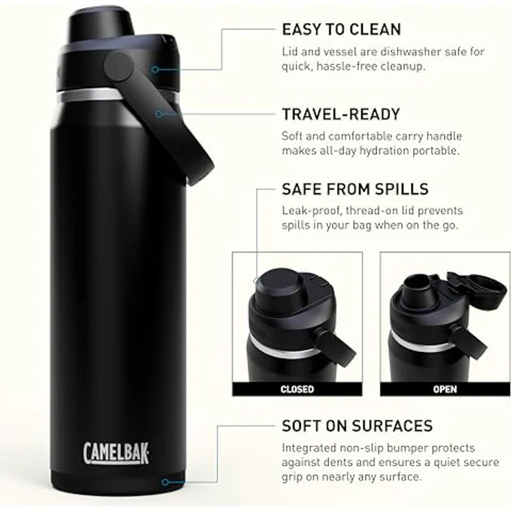 CAMELBAK Thrive Chug Wasserflasche, isolierter Edelstahl, auslaufsicher, 740 ML, leicht zu tragen, Schwarz – Bild 3