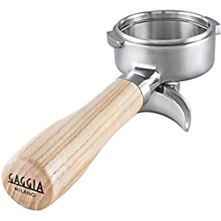 Gaggia RI9141/01, Filterhalter mit Holzgriff aus Eschenholz, Doppelauslauf, 58 mm Durchmesser, Braun/Silber – Bild 1
