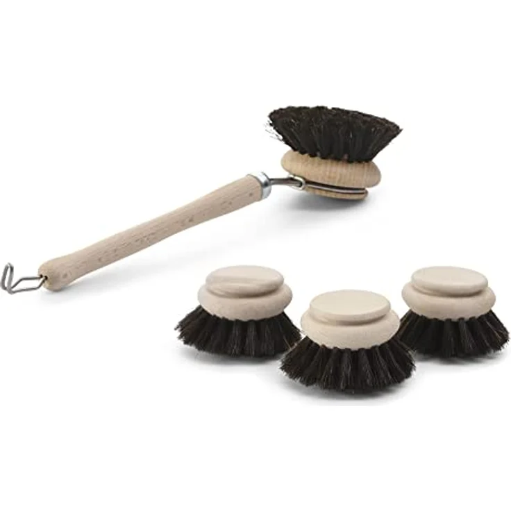 Novaliv Kehrgarnitur 19790-19793x4-1x, 4-teiliges Set mit Spülbürste und 3 Wechselköpfen, Rosshaarborsten, Holz, groß – Bild 1