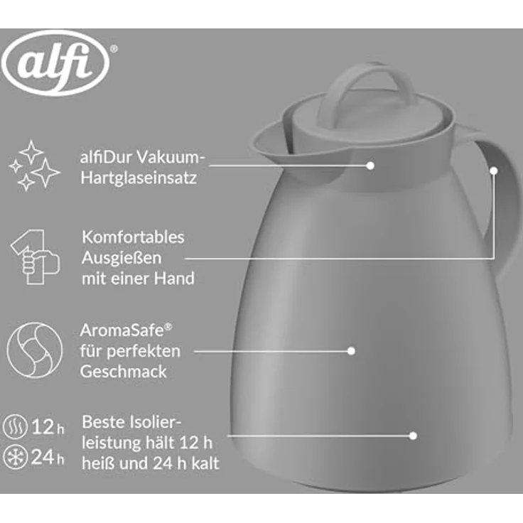 Alfi Isolierkanne DAN, 1 l mit Hartglaseinsatz, 12h heiß & 24h kalt, Drehverschluss – Bild 3