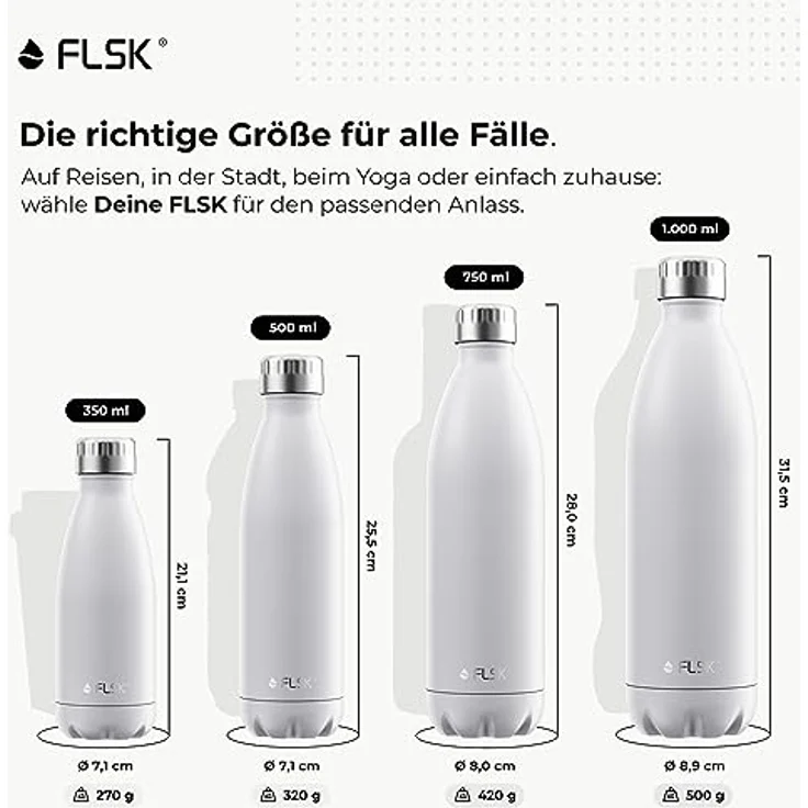 FLSK Das Original New Edition Edelstahl Trinkflasche – Kohlensäure geeignet 18 Stunden heiß, 24 Stunden kalt, 0,35l, weiß – Bild 5