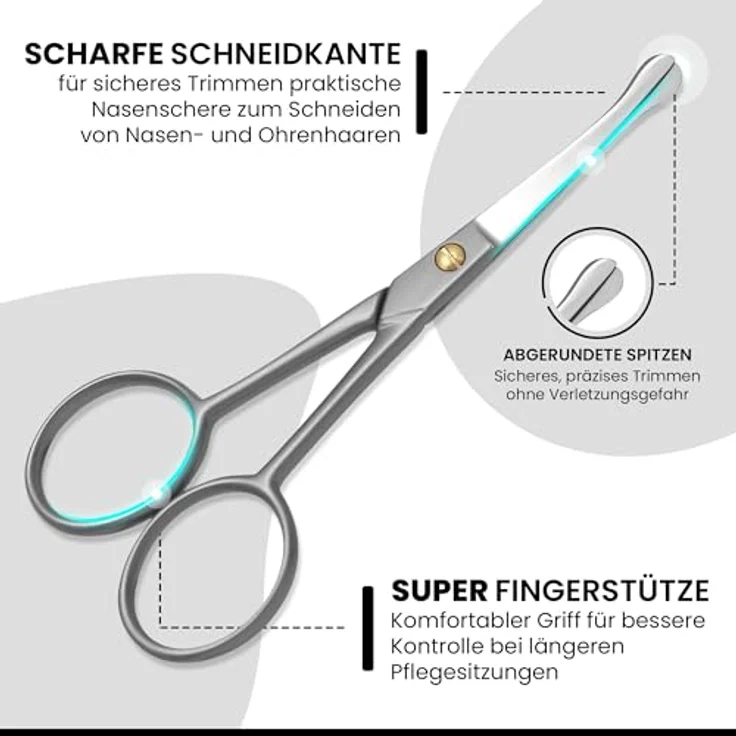 Excellent Bartschere mit Mikroverzahnung, gerade Form aus rostfreiem Edelstahl, auch für Nasen- und Ohrhaare, Made in Italien – Bild 3