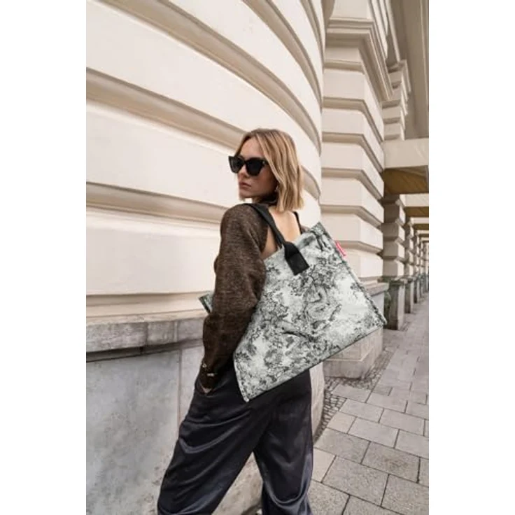 reisenthel daily shopper jacquard grey, Einkaufshilfe aus hochwertigem, wasserabweisendem Polyester, grau, 14 l Volumen, mit Druckknopfverschluss und Innensteckfach – Bild 7