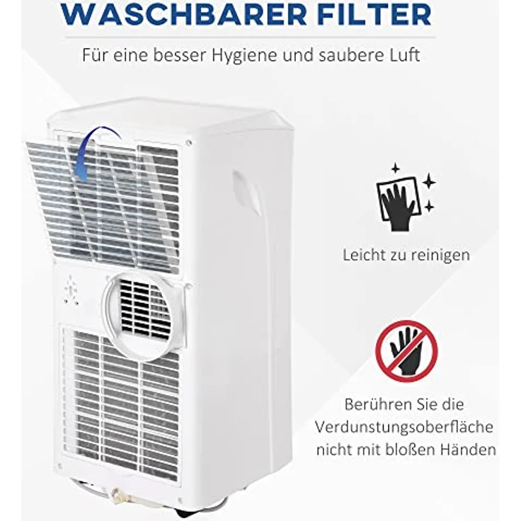 HOMCOM Mobile Klimaanlage 9K BTU, 3-in-1 Klimagerät mit Kühl-, Entfeuchtungs- und Ventilationsfunktion, Fernbedienung, 2 Geschwindigkeitsstufen, 24h Timer, LED-Display, Weiß – Bild 6