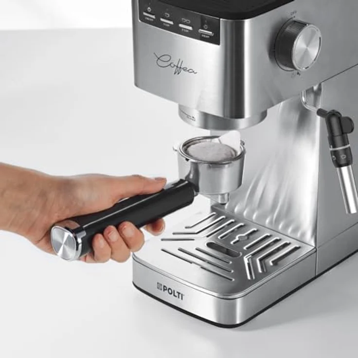 Polti Coffea P10S, Espressomaschine für gemahlenen Kaffee und E.S.E.-Pads, Milchaufschäumdüse, 1,3L Tank, Silber – Bild 4