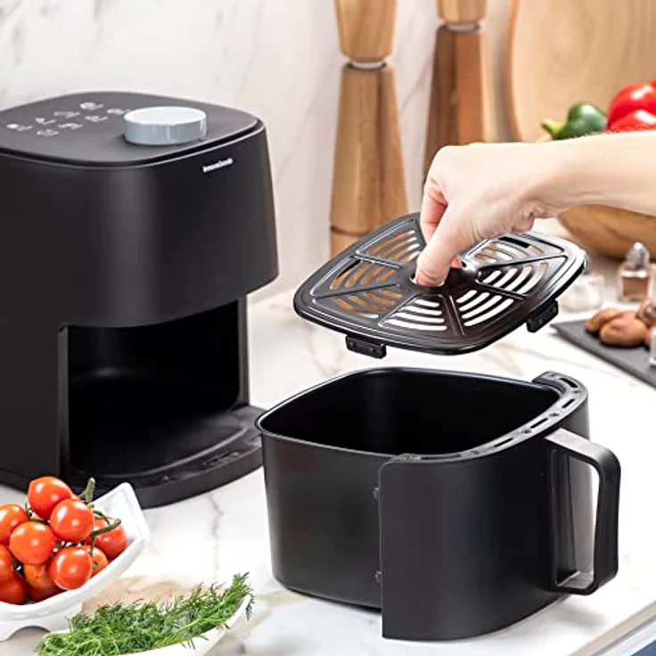 InnovaGoods® Heißluftfritteuse 2L airfryer 1200W mit +100 Rezepten auf Deutsch heissluftfriteuse mit Antihaft-Korb zeitschaltuhr und 360° Luftstrom air fryers für 1-2 Personen, air fryer farbe schwarz – Bild 3