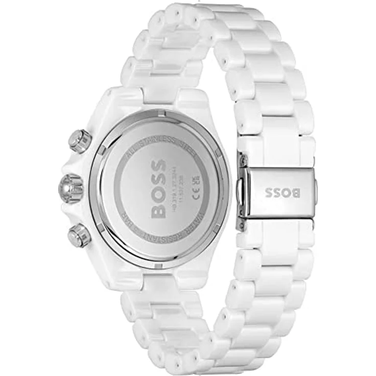 BOSS Multifunktionsuhr NOVIA CERAMIC 1502630, Quarzuhr, elegante Keramik-Armbanduhr in weiß-perlmuttfarben, Wasserdicht bis 5 bar, mit Datumsfunktionen und Leuchtzeigern – Bild 3