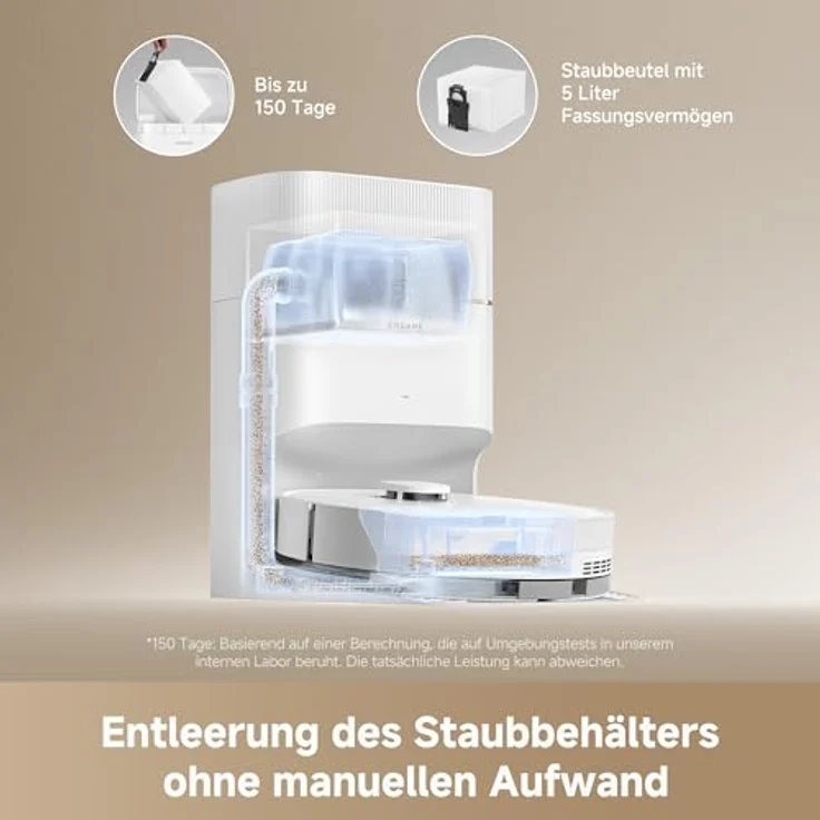 dreame D20 Pro Plus Saugroboter, 13.000 Pa Saugkraft, DuoBrush für Tierhaare, Selbstentleerung, LDS-Navigation, saugt und wischt, 5.200 mAh Akku – Bild 2