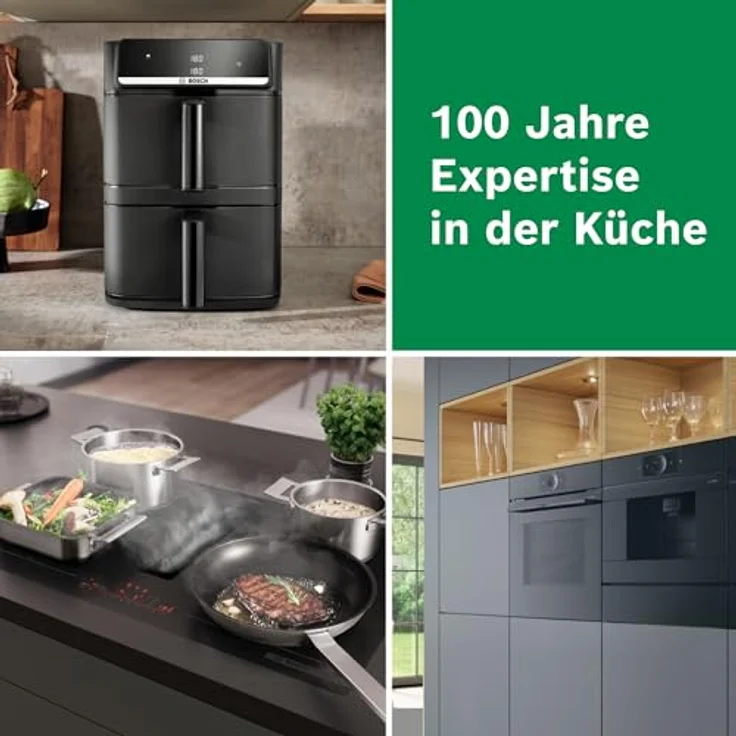 BOSCH Heißluftfritteuse Serie 6 MAFD661B0, XXL, 12L, PFAS-frei, Doppelkammer, 2800 W, platzsparend, einfache Reinigung, 6 Programme, schwarz – Bild 9