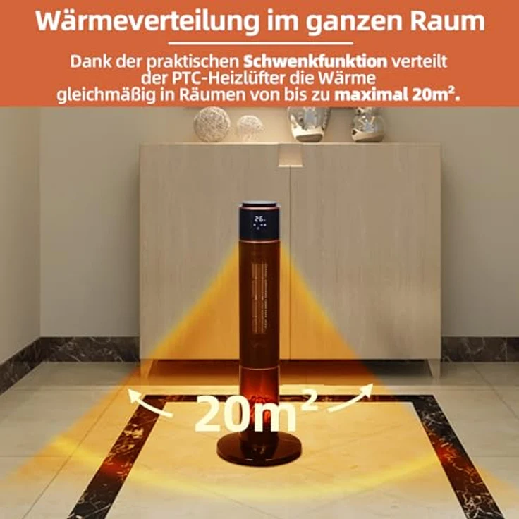 SHX PTC-Keramik-Heizlüfter mit Kamineffekt 2000W SHX21PTC2000KE – Heizlüfter mit Kamineffekt, 2000 Watt, oszillierend, Display, Fernbedienung, schwarz – Bild 2