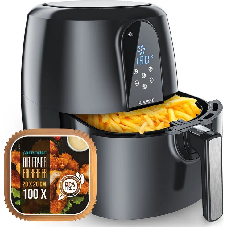 Arendo Heißluftfritteuse XXL Airfryer 5,2 Liter, 3D Umluftsystem, 1800 W, 7 Programme, Touch-Display, Frittieren ohne Öl, bis 200°C