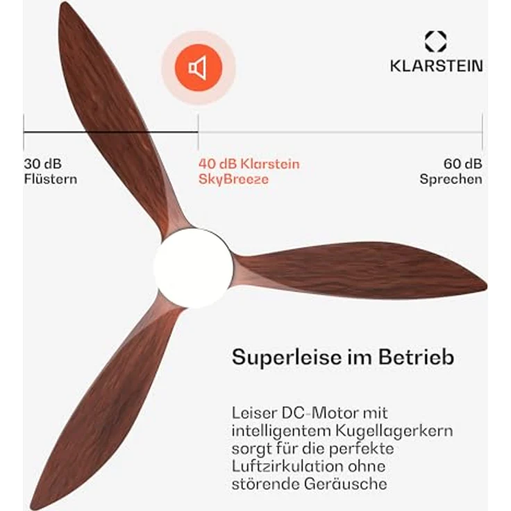 Klarstein SkyBreeze Deckenventilator mit Beleuchtung, IP44 für Außenbereich, Smart Steuerung, 6 Geschwindigkeitsstufen, Dimmbares Licht, 132cm, Walnuss – Bild 5