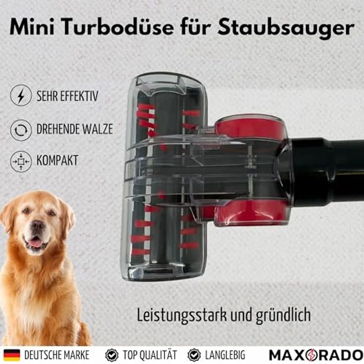 TronicXL Mini Turbobürste für Tierhaare, kompatibel mit 32mm/35mm Staubsauger, rotierende Turbowelze für gründliche Reinigung von Polstermöbeln und Autositzen – Bild 2