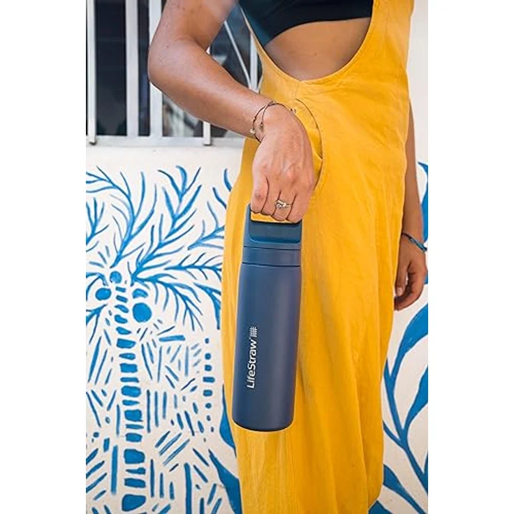 LifeStraw Go Series – Doppelwandige BPA-freie vakuumisolierte 530 ml Edelstahl-Wasserfilter-Flasche für Reisen und den täglichen Gebrauch; Ägäis – Bild 4