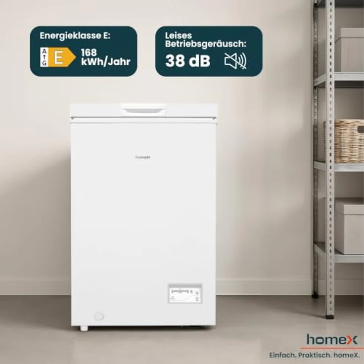 homeX FT0981-W Gefriertruhe, 98 Liter mit 4-Sterne Gefrieren, leise 38 dB, inklusive Ablagekorb – Bild 7