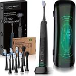 Tristan Auron Sonic Master Schallzahnbürste - 55.000 VPM - 5 Modi - 60 Tage Akku + inkl. Etui mit UV Desinfektion + 6 Ersatzbürste und 2 Zungenreiniger - elektrische Zahnbürste in schwarz